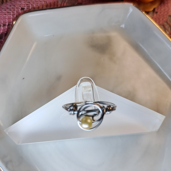 **3/$25 - White Stone Wire Wrapped Ring (Silvertone) - Picture 3 of 5